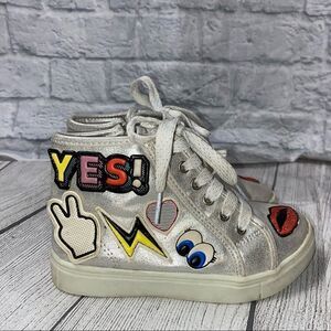 Justice high top sneakers with side zipper and tie up laces silver girls sz 13